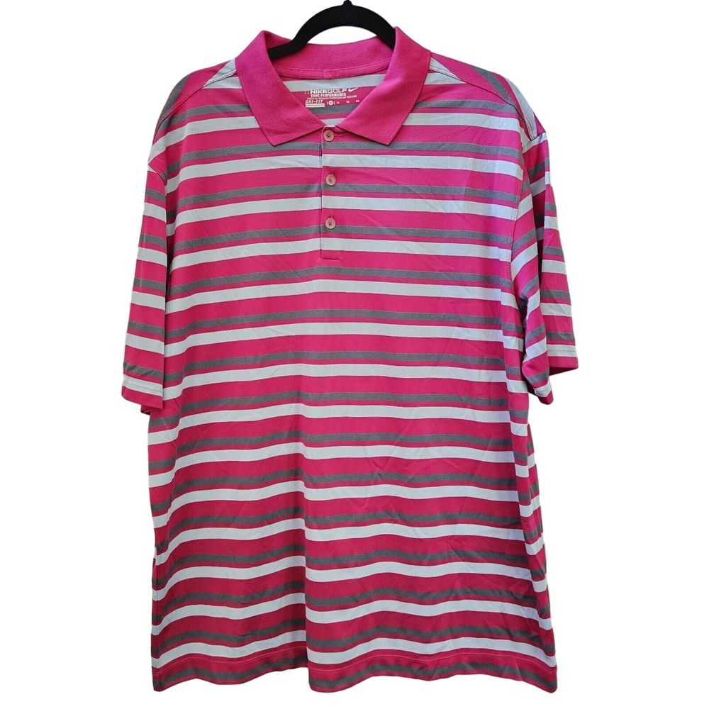 Nike Golf Dri-Fit Tour Performance Polo Shirt Pink Gray Stripe Men's XL Tennis